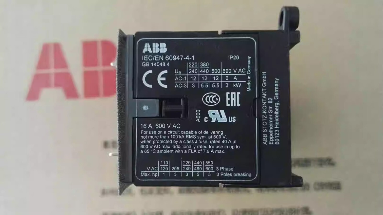 1PCS ABB Contactor VB7-30-10-P 24V AC