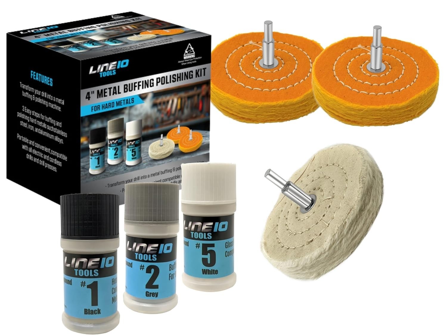 Metal Buffing Polishing Kit for Drill 4" Buffing Wheels, 3-Step Polishing Com...