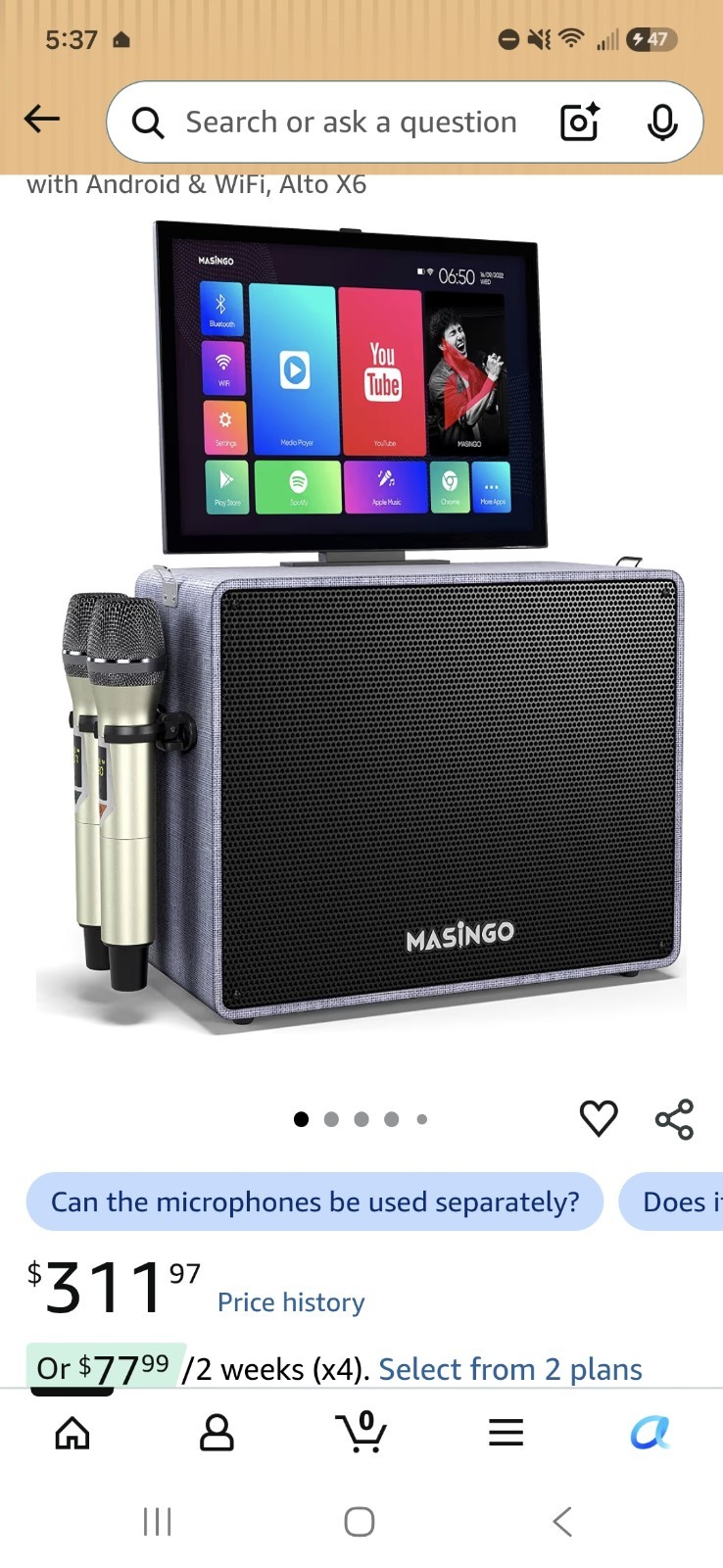 Masingo Alto X6- Professional Karaoke Machine w/ Display & Wireless Mics