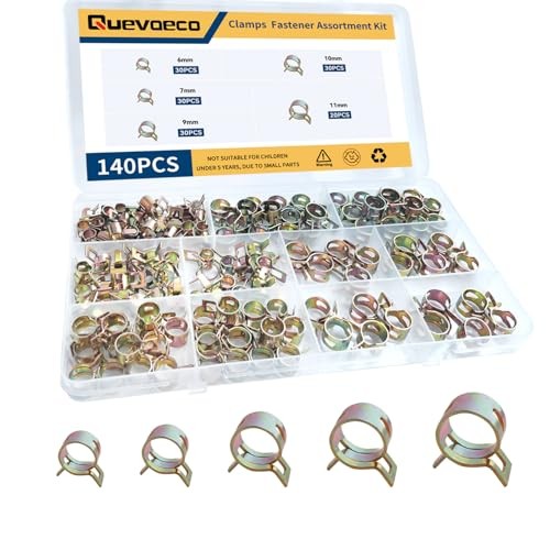 140PCS Spring Hose Clamp Assortment, 6/7/9/10/11mm Fuel Line & Colored