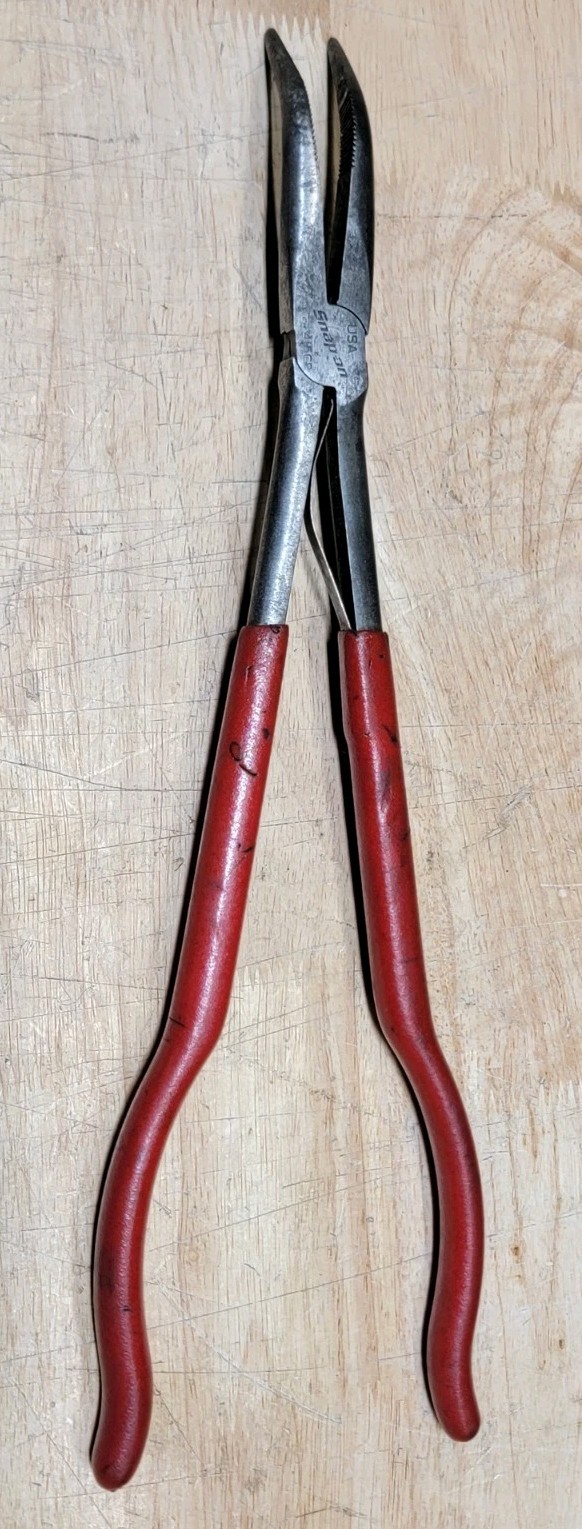 Snap-on Tools USA 415CP 15" Bent Needle Nose Pliers Red Grip Snapon Tool USA