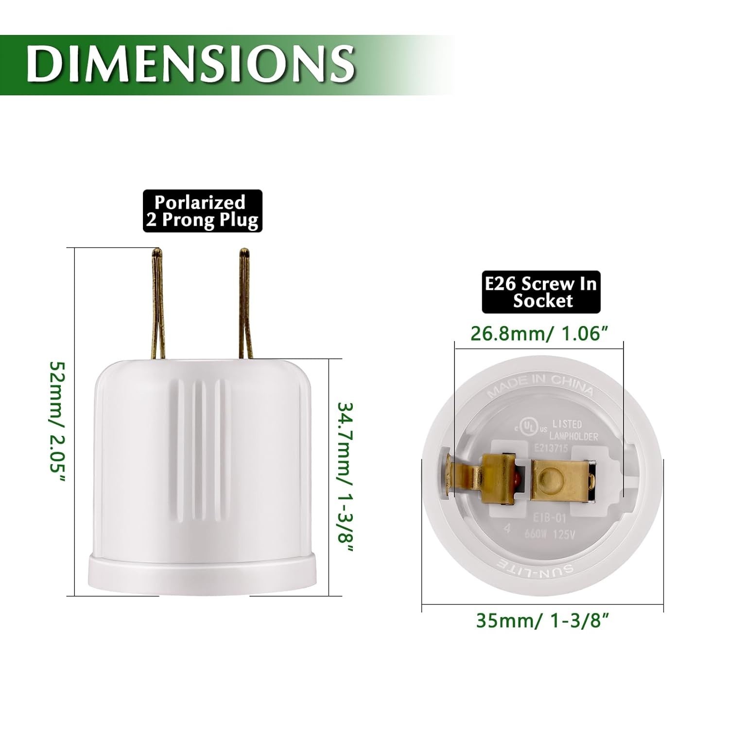 High Quality 4 Pack Outlet to Socket Adapter Plug-in Light to Light Bulb E26 E27