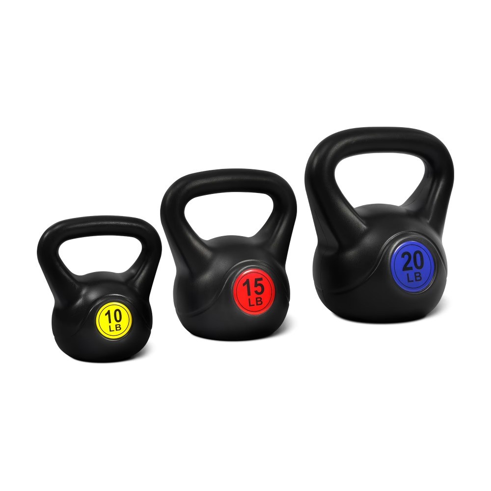 Adjustable Sand-Filled Kettlebell Set, Black, Color-Coded Yellow/Green/Blue/Red