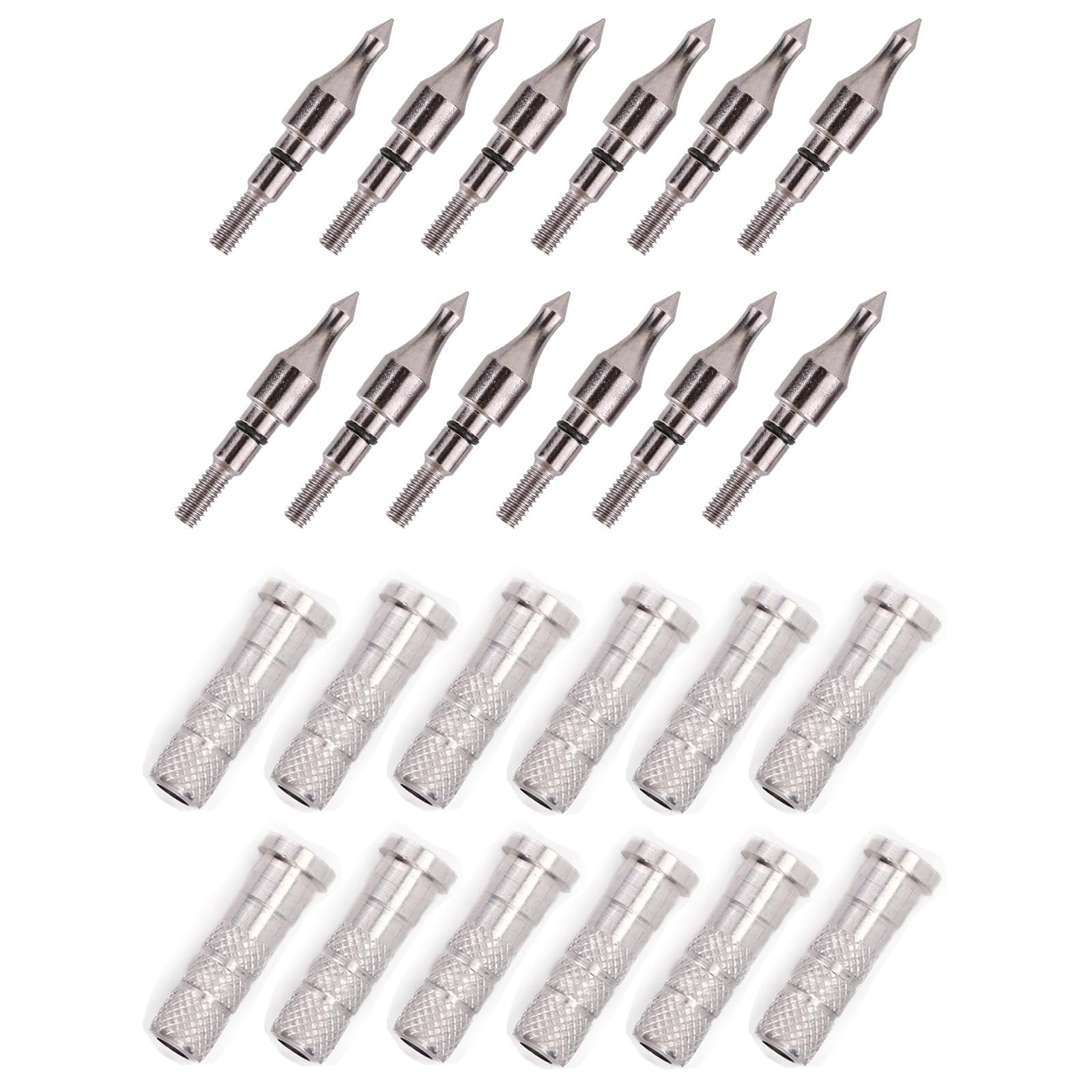 12pcs Aluminum Arrow Inserts .244/6.20mm & 12pcs 100 Grain Bullet Field Point...