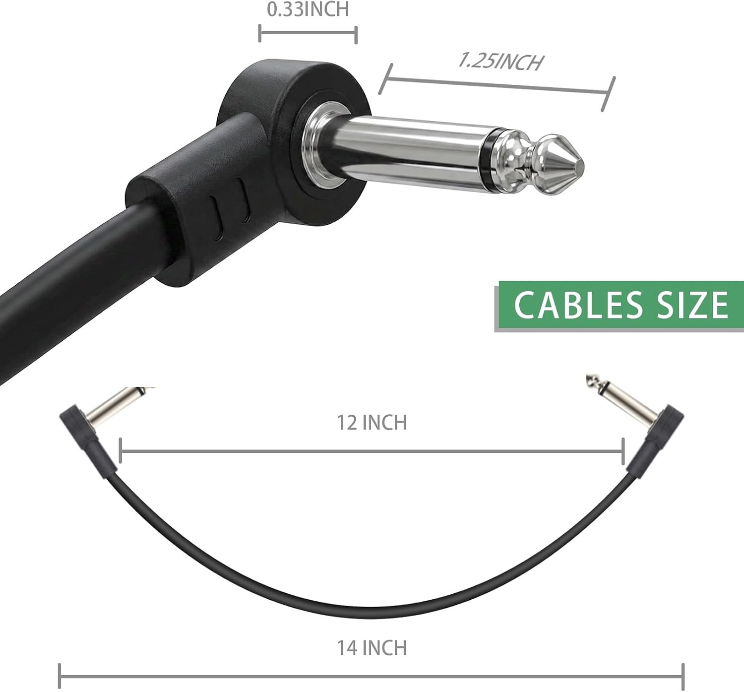 6-Pack 12 inch Flat Guitar Patch Cables Pedal Cable | Low Profile 1/4" TS Right
