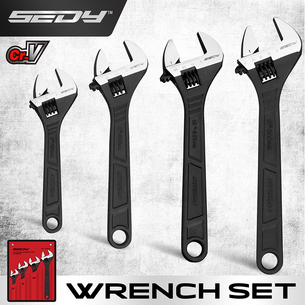 4PC Adjustable Wrench Set SAE&Metric Automotive Plumbing Household Repair Pounch