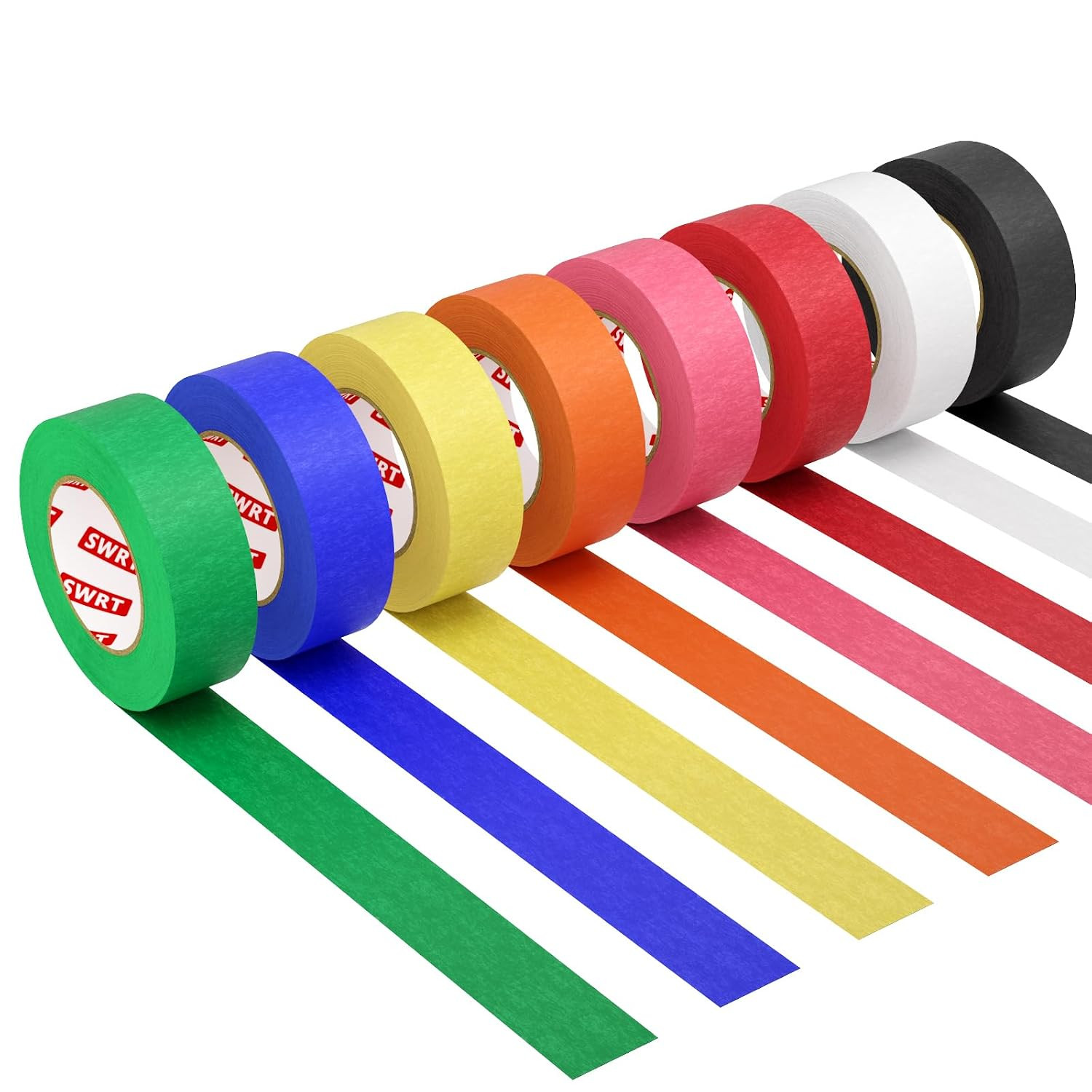 Colored Masking Tape, 8 Rolls, 0.6 in X 16 Yds, Rainbow Colors | Vibrant Rainbow