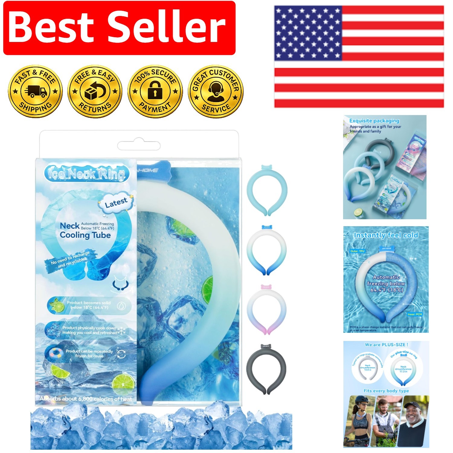 Neck Cooling Tube Wraps Ice Ring Neck Cooler Personal Ice Pack Wrap for Hot Weat