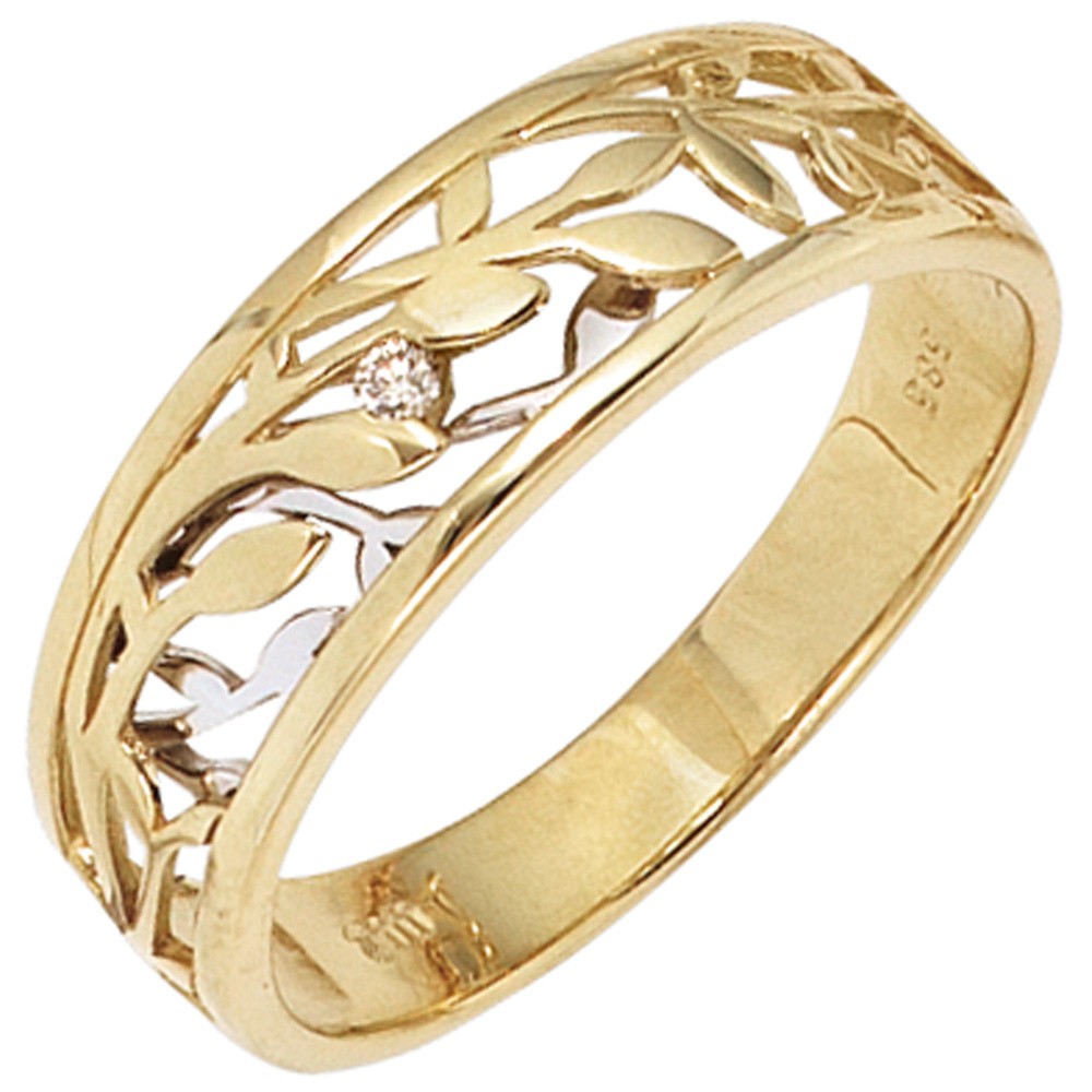 Jobo ladies' ring 585 gold yellow gold White gold two-tone 1 diamond brilliant 0.02ct. RW