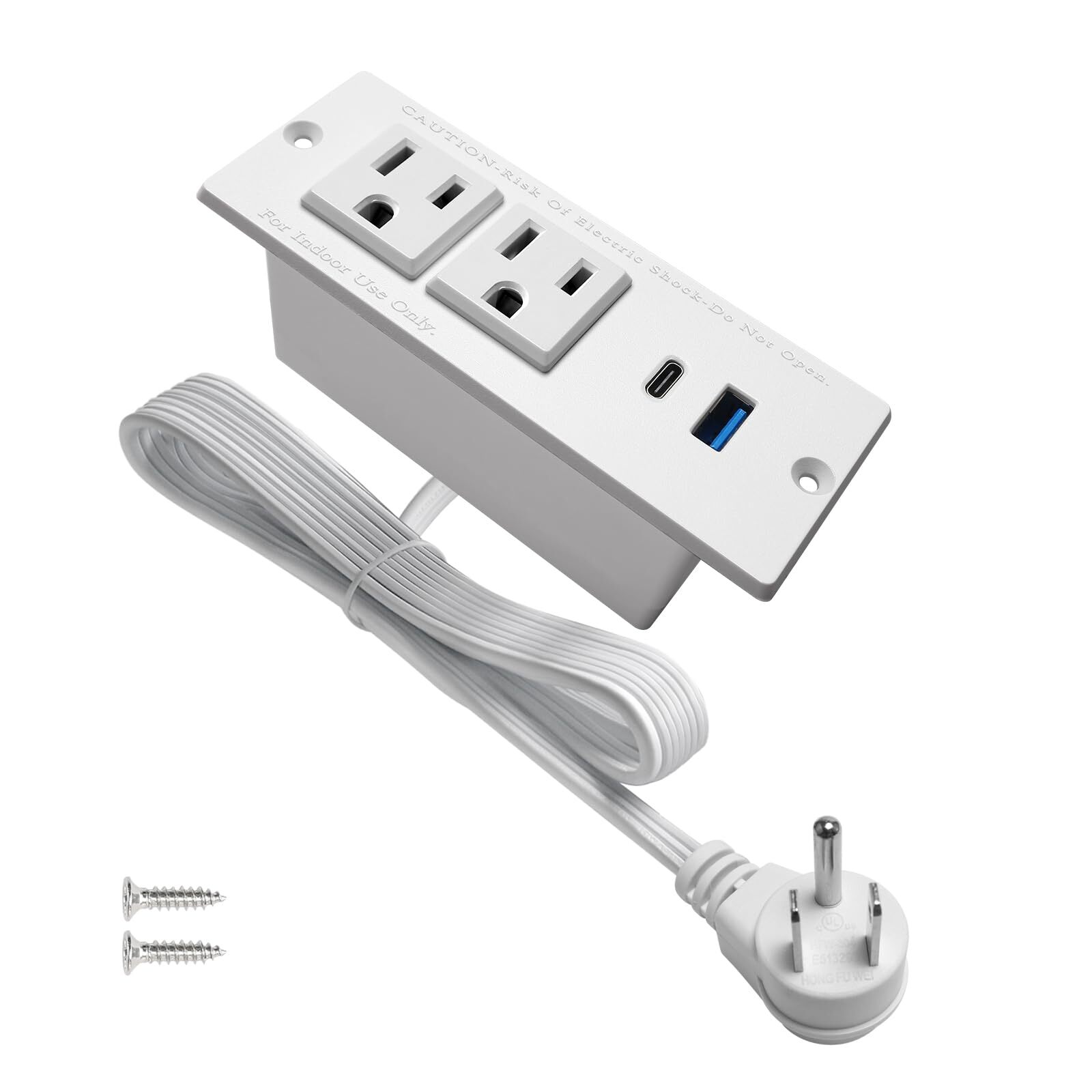 USB C Recessed Power Strip Fast Charge Desktop 6.56ft, White 20W USB-C