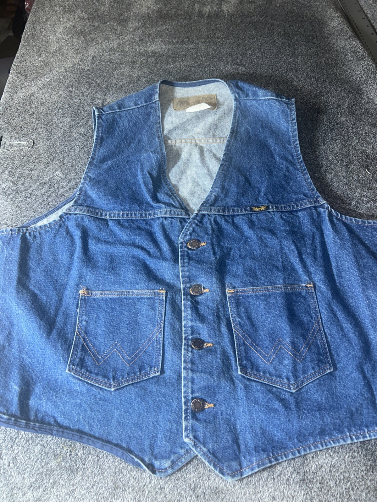 Vintage Wrangler Denim Vest Mens XL Western Unlined Rodeo Cowboy 74130PW Read