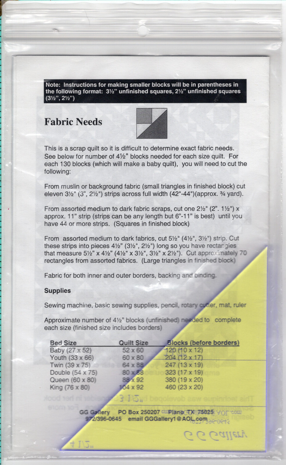 "Magic Triangle" G G Gallery Quilting Pattern/Inst. Pack w/Plastic Template NEW!
