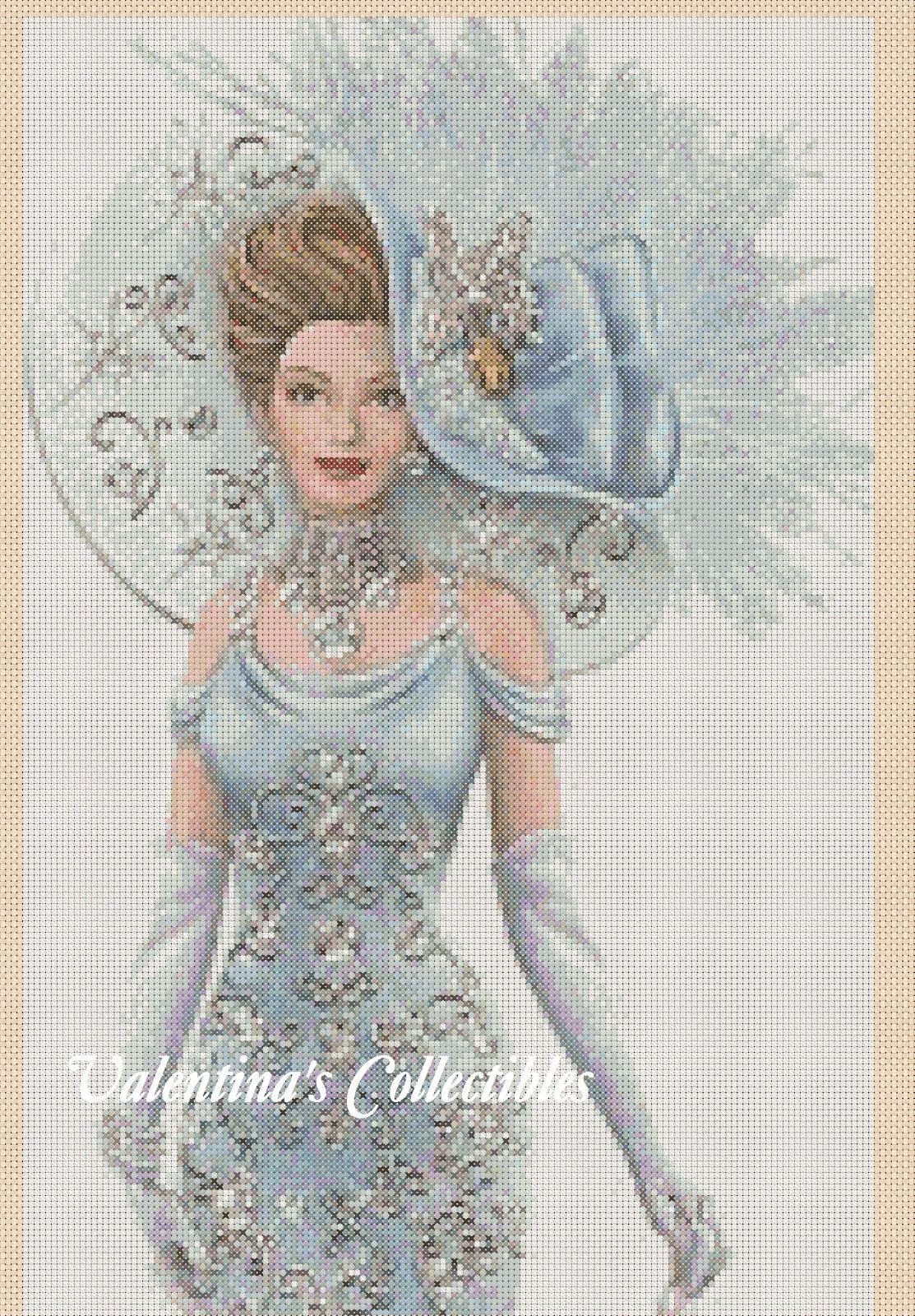 Elegant Lady in Blue Dress Counted Cross Stitch Chart No.1-156
