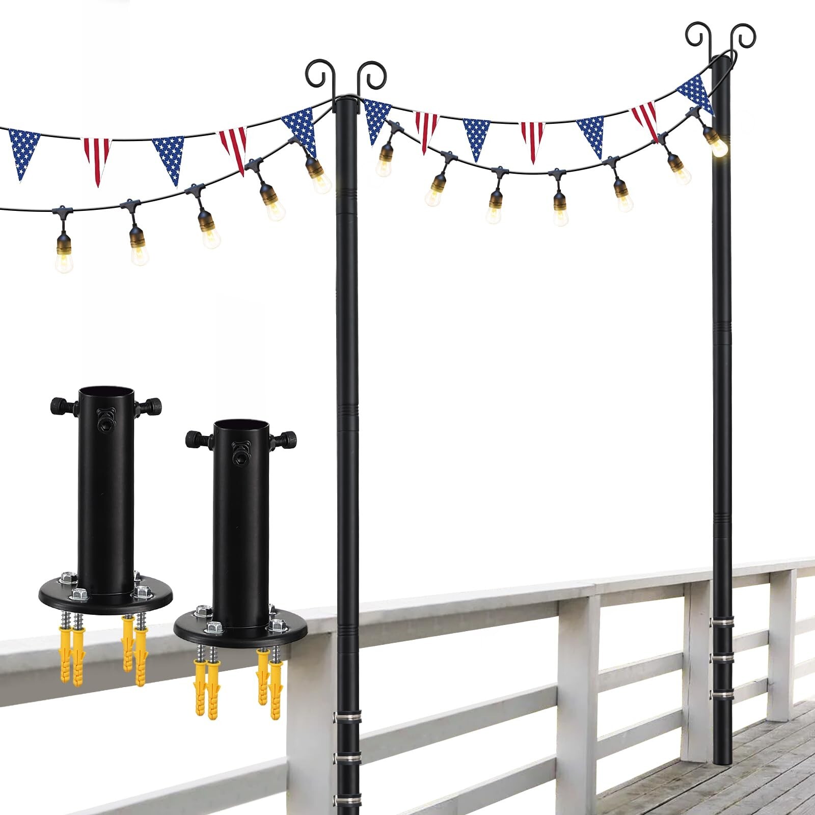 2-Pack Adjustable String Light Poles, 12.6 FT Light Poles for Outside Patio H...