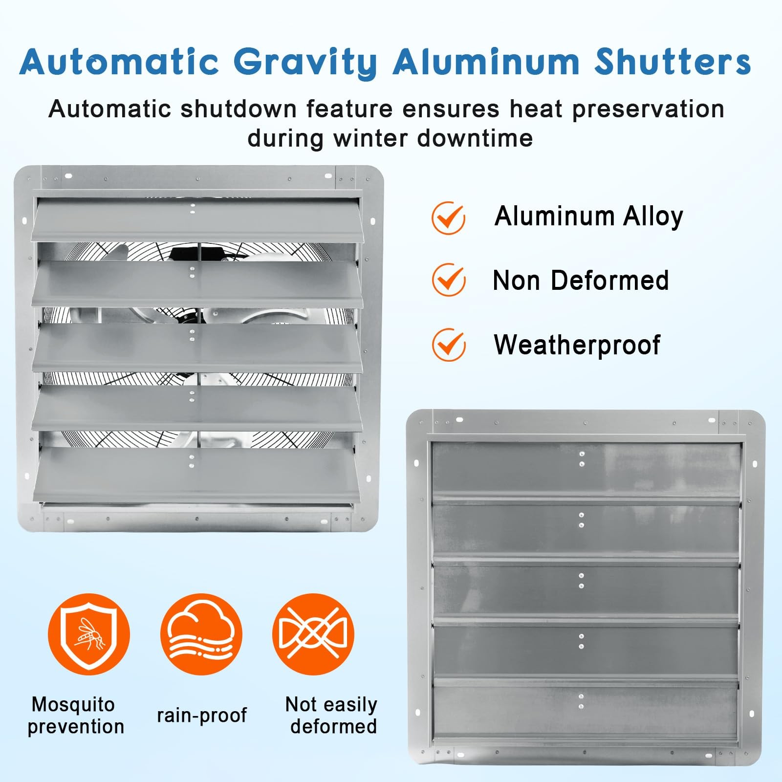 🔵24" Automatic Aluminum Shutter Exhaust Fan Wall Mount 3500 CFM 1500 RPM