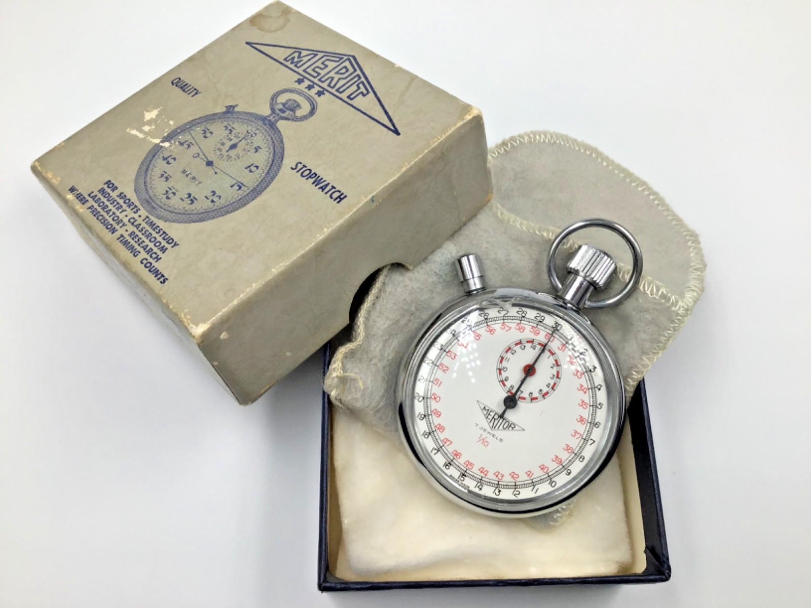 Vintage Merit Meritor Timer Stopwatch 7 Jewel Swiss Made FLAWS READ