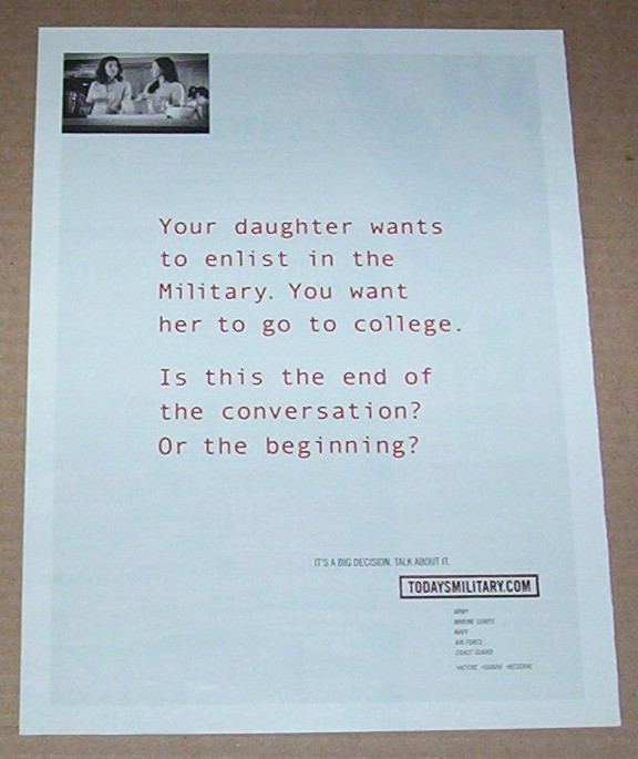 2009 print ad -Today's Military girl daughter mother Army Navy Air Force Marines