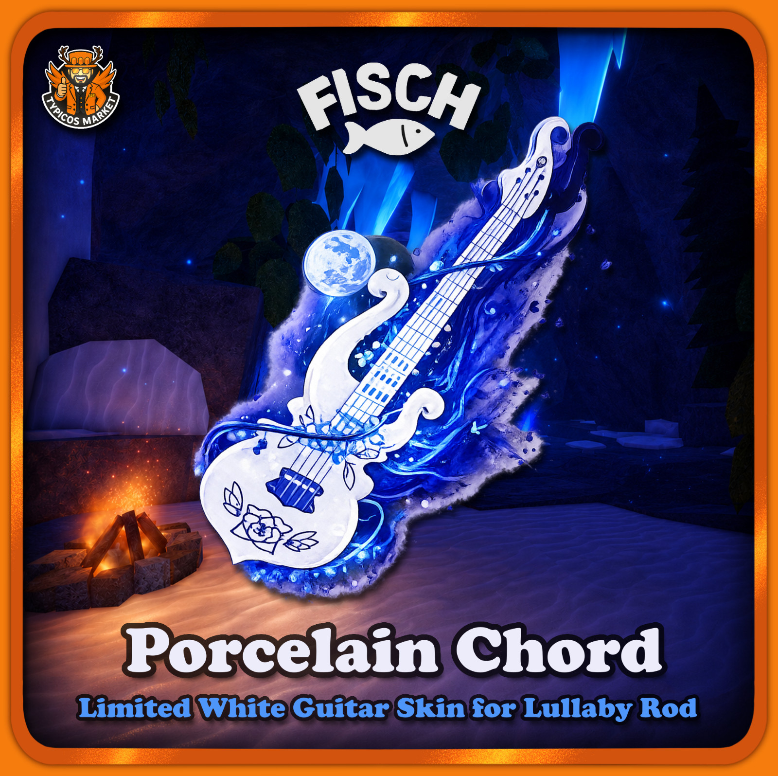 🌕[FISCH]  - Porcelain Chord - [Limited White Moon Guitar Skin for Lullaby]🎸