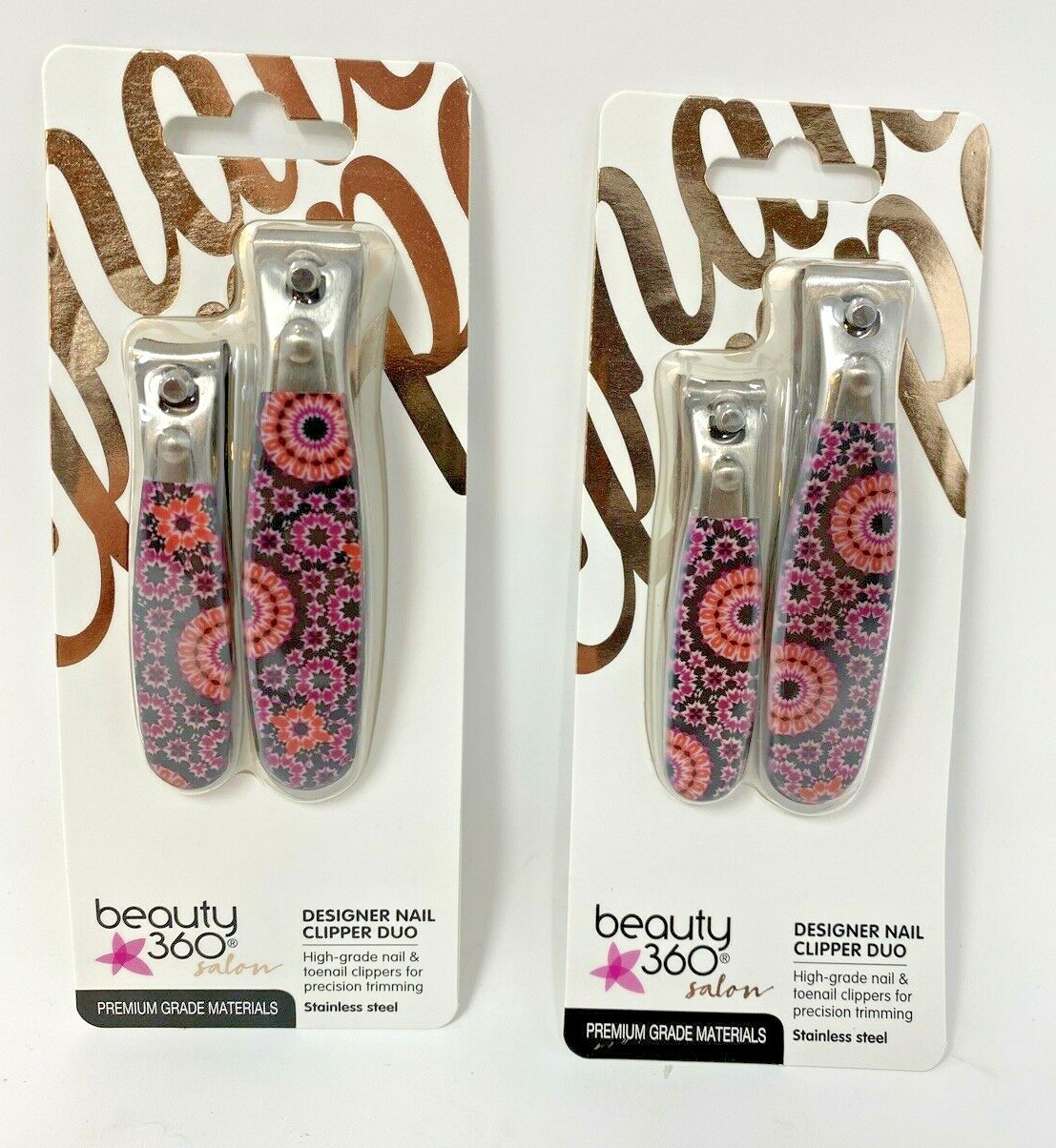 Beauty 360 Designer Nail Clipper Duo 2pack Total 4 Clippers High Grade Stainless