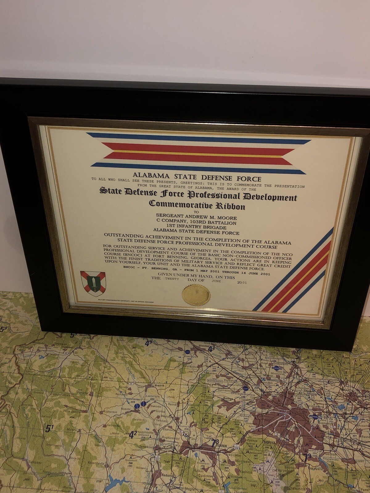 ALABAMA DEFENSE FORCE PROFESSIONAL DEVELOPMENT COMMEMORATIVE RIBBON CERTIFICATE