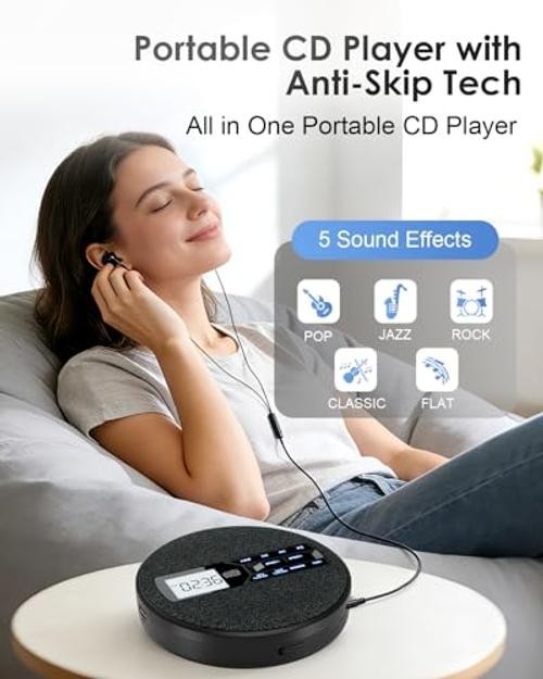 Portable CD Player with Bluetooth & FM Transmitter for Home & Car |