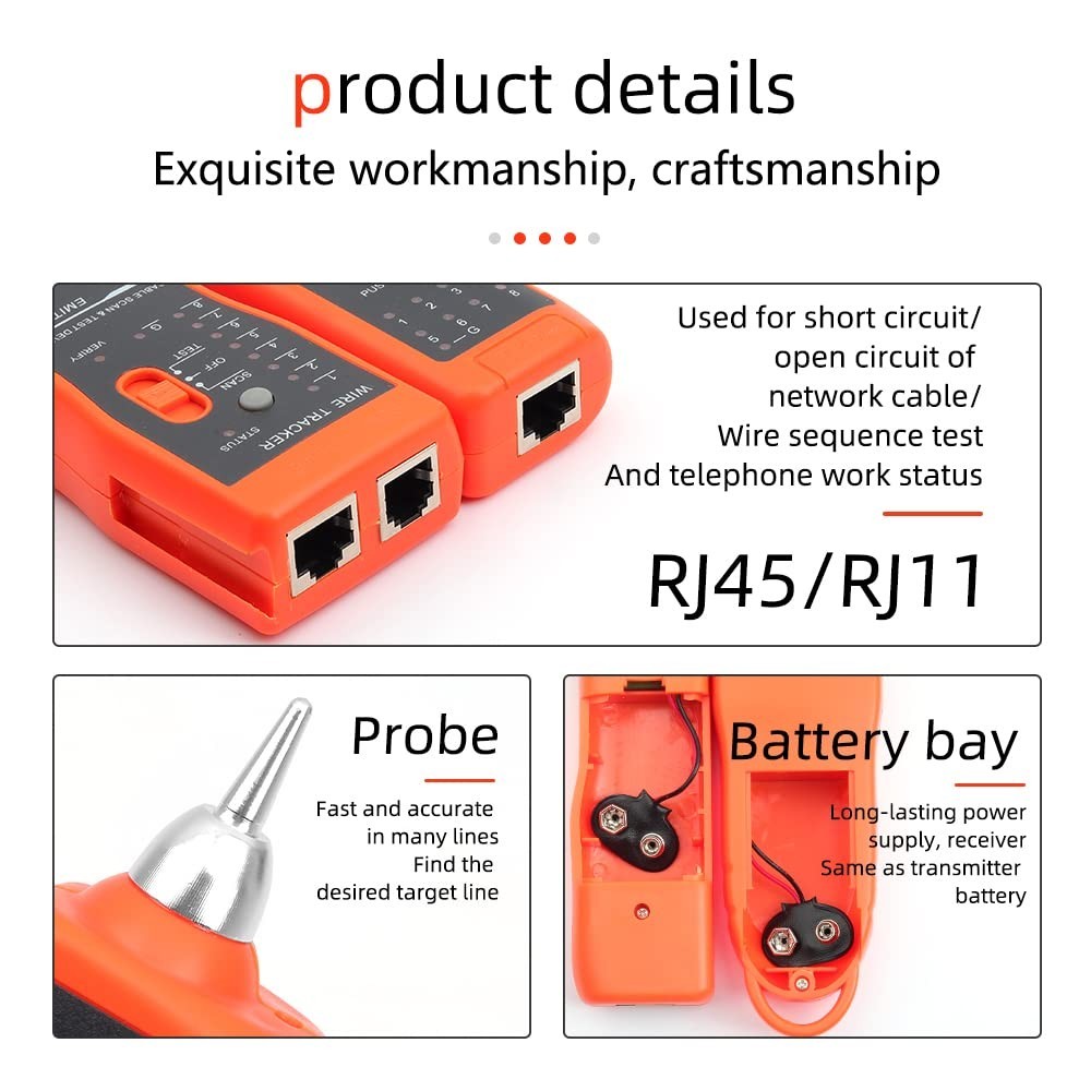 Advanced Cable Finder for Ethernet & Telephone Lines - Includes Accessories