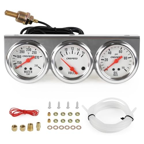 2inch 52mm Triple Gauge Kit, Volt Meter Water Temp Temperature Gauge Oil