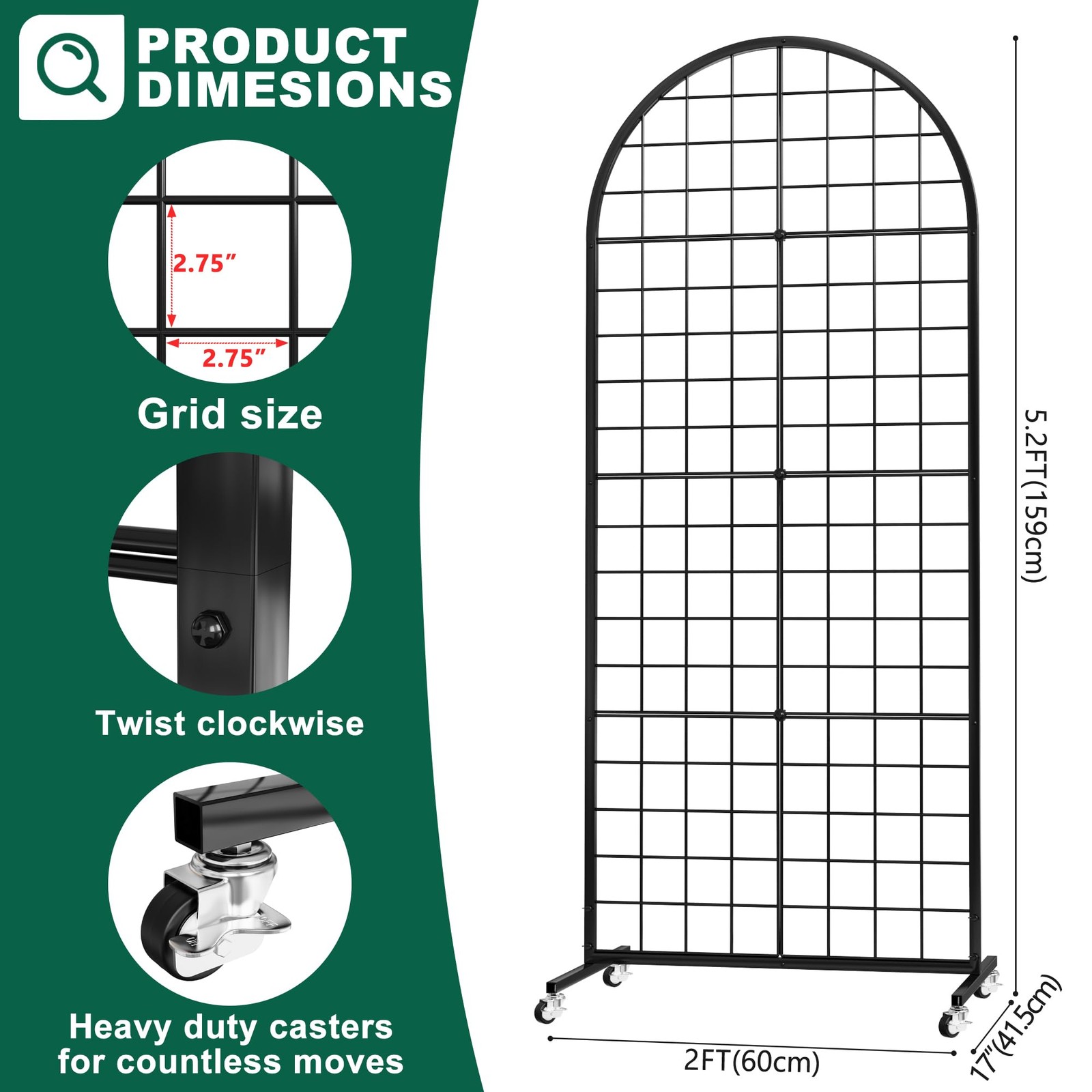 Grid Wall Panels Display Stand 2' x 5.2' FT Black Movable Wire Grid Wall Disp...