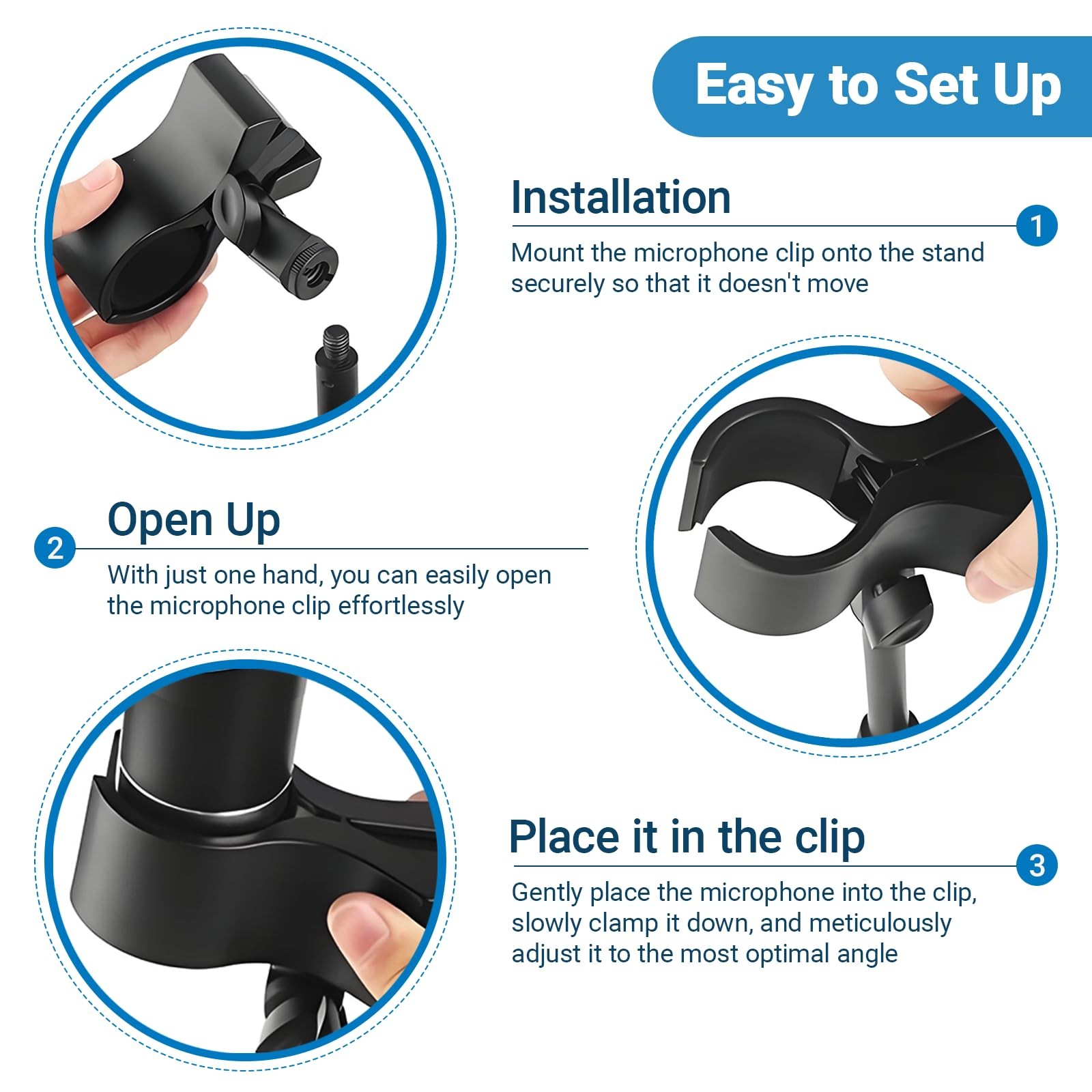 2 Pack Microphone Clips, Durable and Adjustable Mic Clip for Stand, Compatibl...