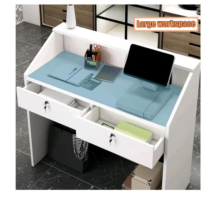 Reception Desk with Counter, Modern Front Desk with Lockable Drawers, White
