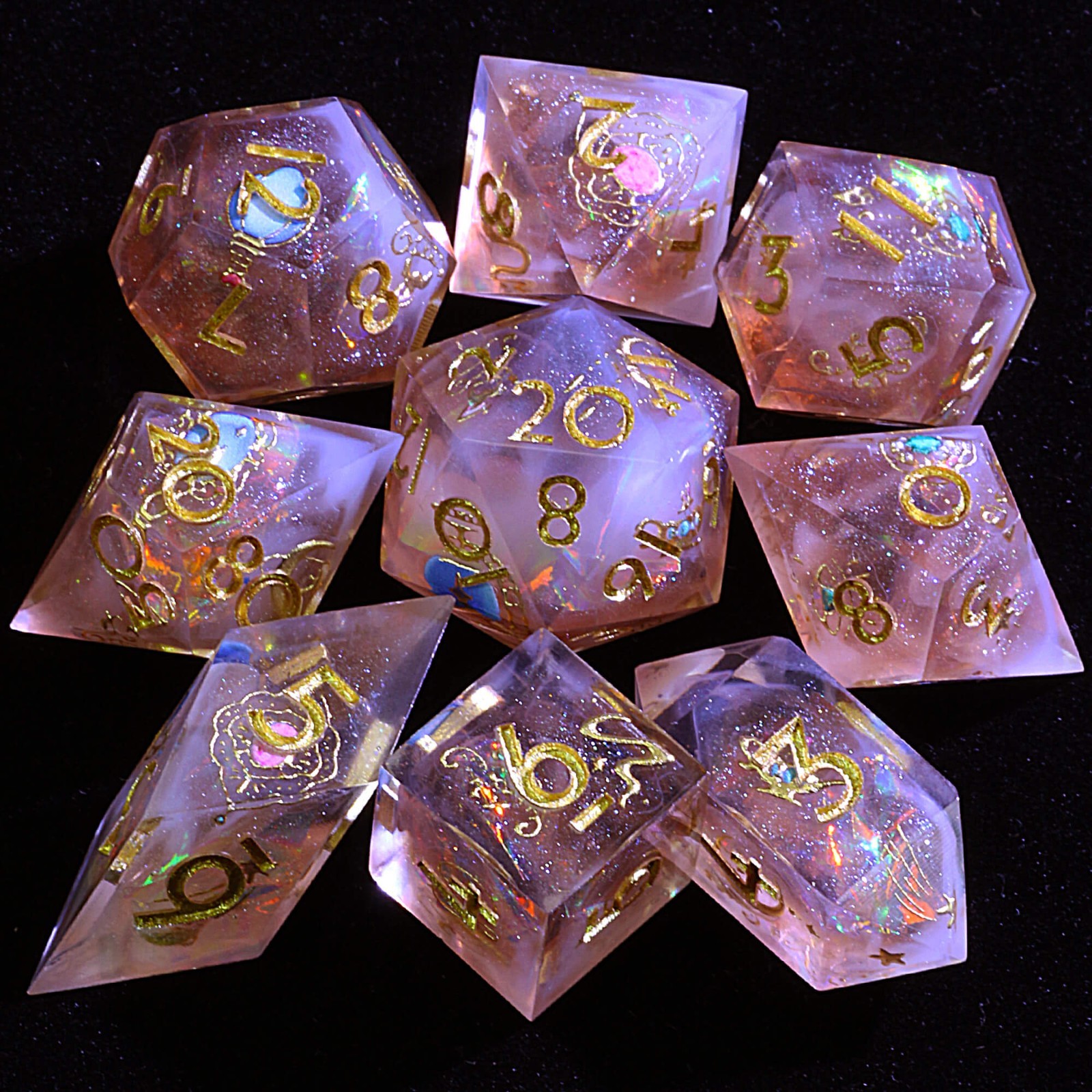 9 Polyhedral Resin Dice D and D Sets Gold Coffee for Dungeons Dragons RPG