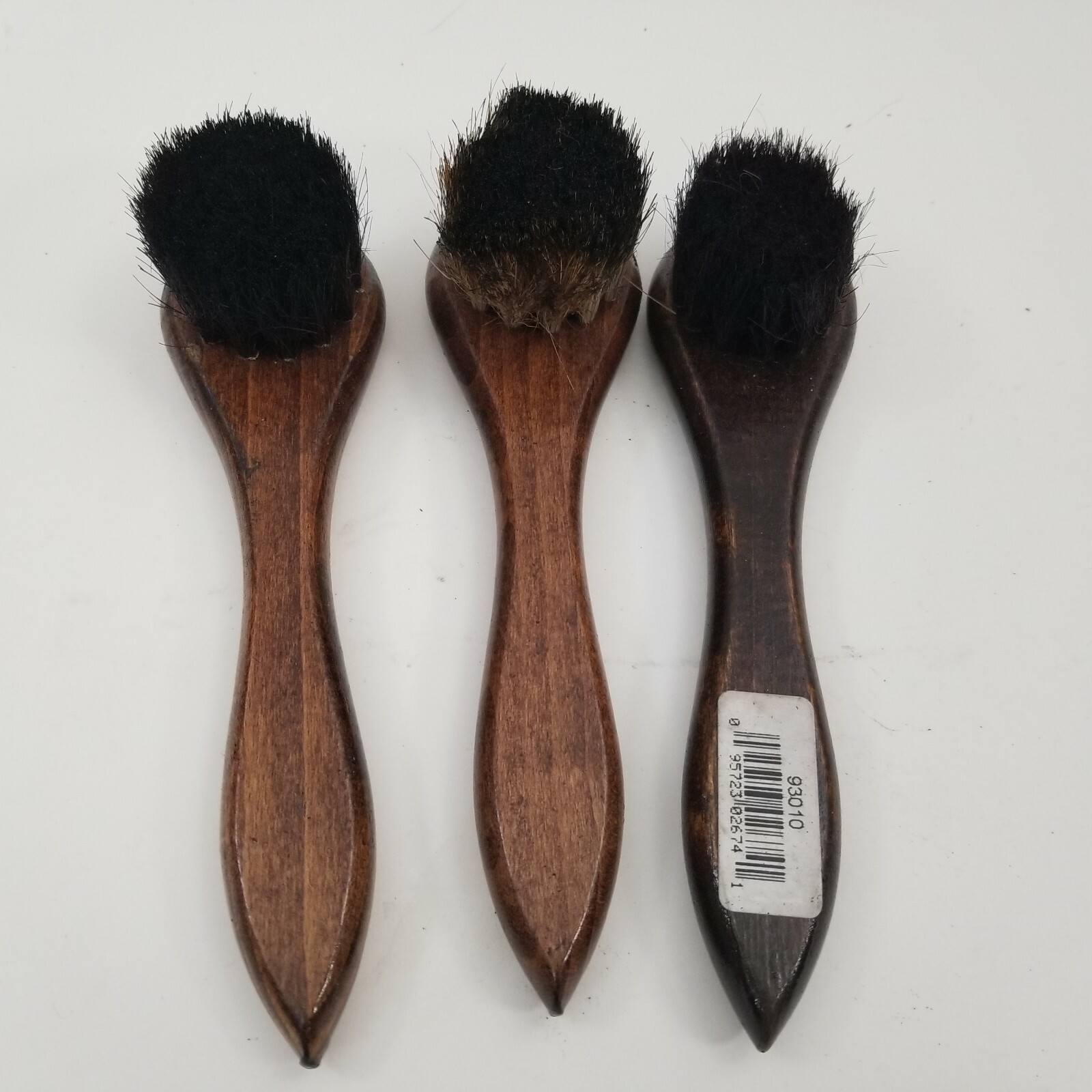Collection of 3 Vintage Wood Handle Horse Hair Shoe Care Brushes