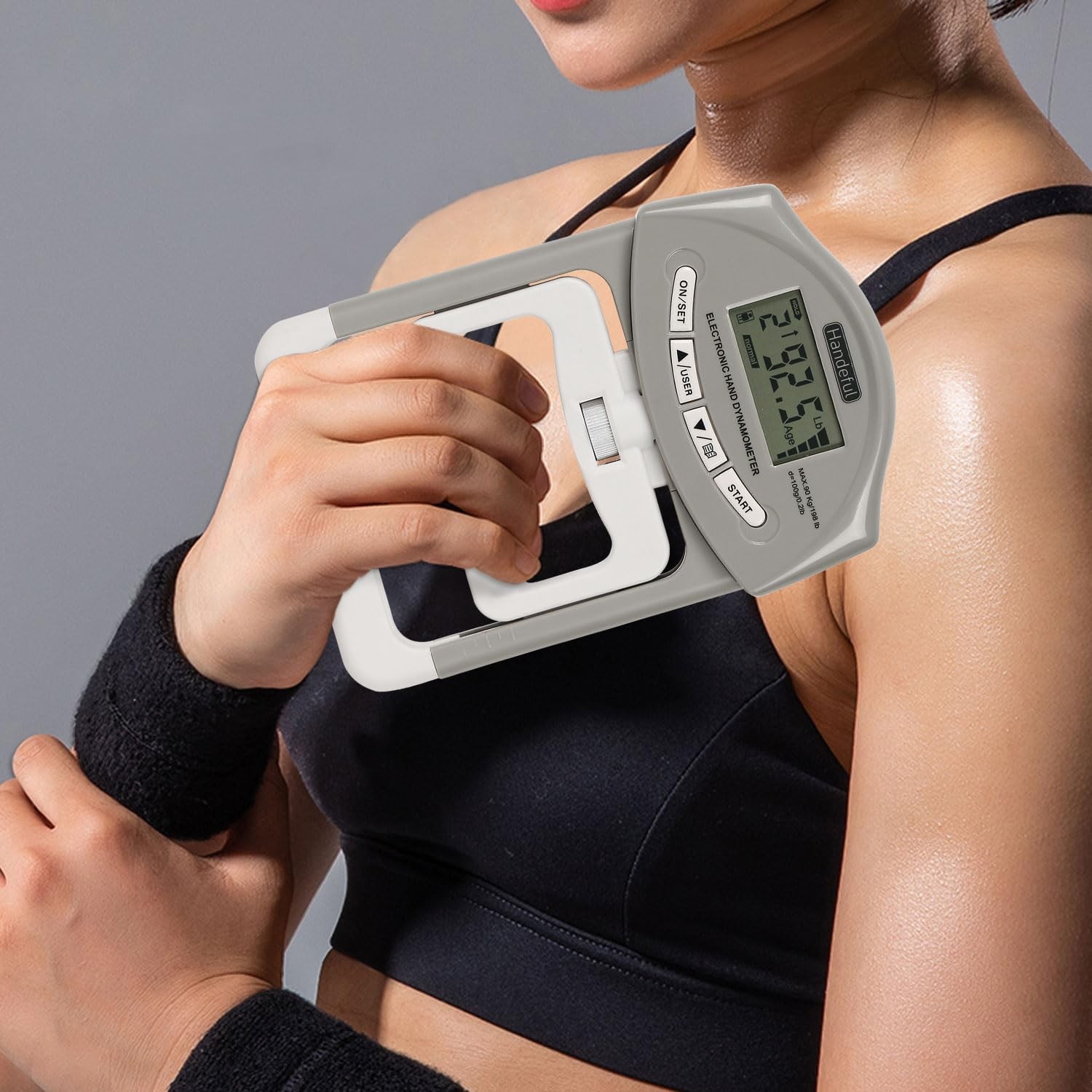 Handeful Grip Strength Tester, Hand Dynamometer (198Lbs / 90Kgs), Grey
