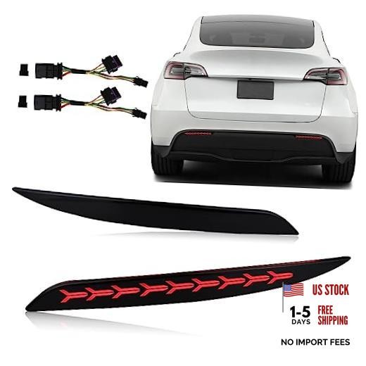 Smoked Lens Rear Fog Bumper Reflector Brake Tail Sequential Flash MODEL Y Black