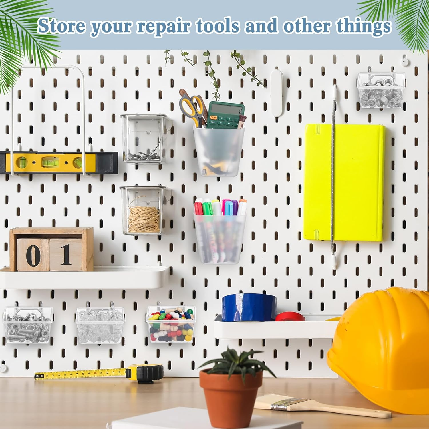 12 Pcs Pegboard Bins Pegboard Cups with Hooks and Loops Peg Assortment Organizer