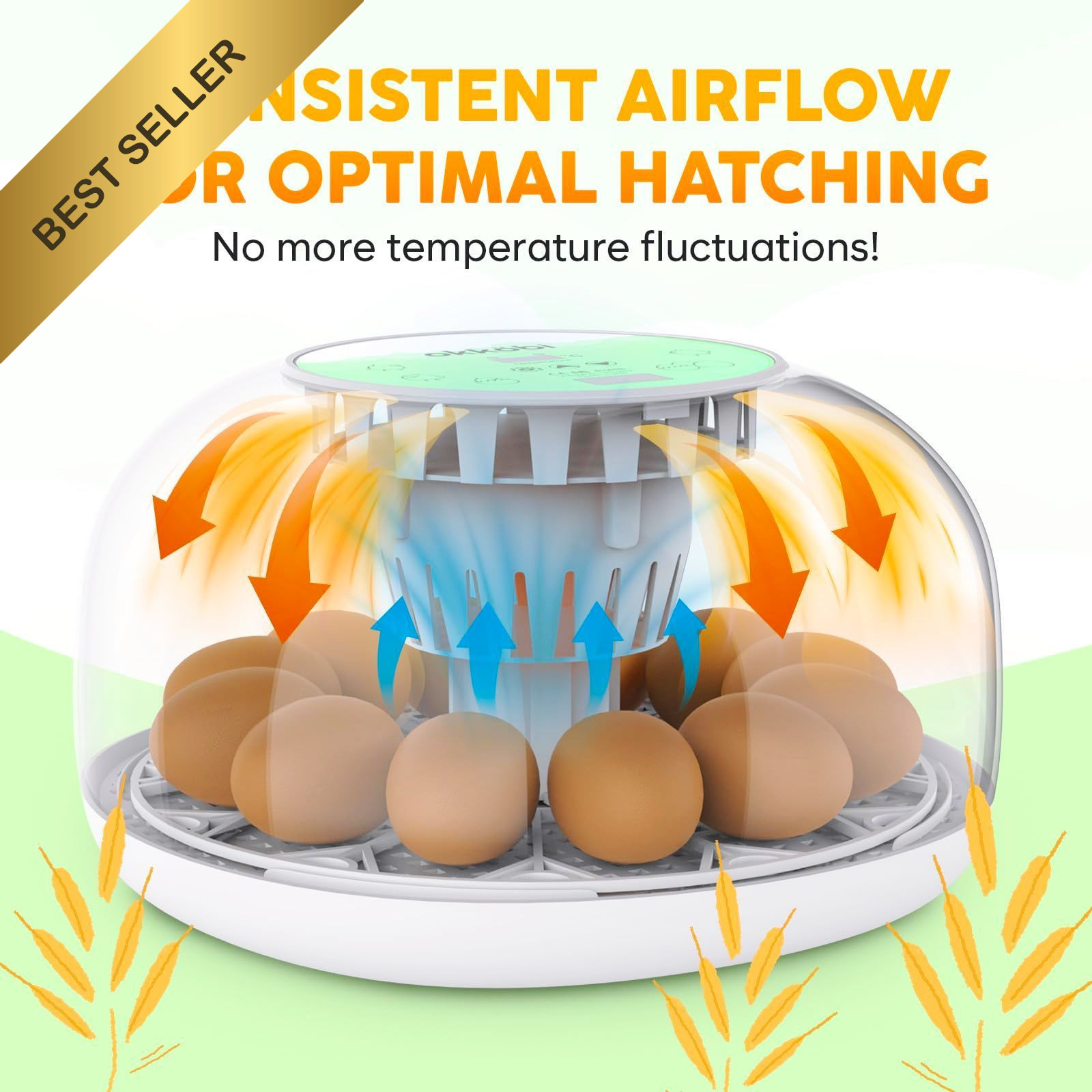 Okkobi M12 Egg Incubator Automatic Turner Humidity Control 12/24 Eggs White & Gr