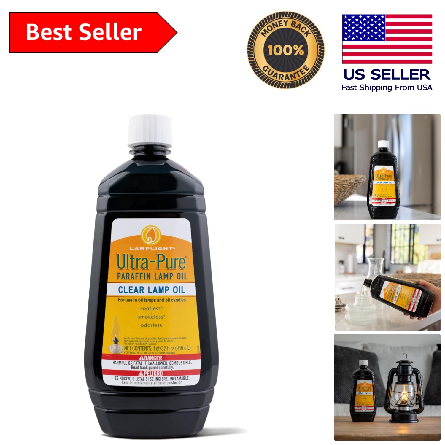 32 Ounce Ultra-Pure Lamp Oil - Sootless, Smokeless, Odorless Fuel for Indoor Use