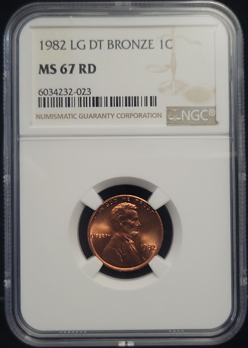1982 Lincoln Memorial Cent Penny Large Date Bronze 1C NGC MS67 RD | LG DT LD