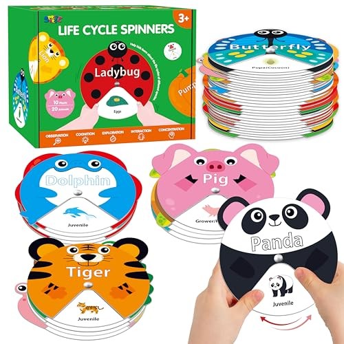 30 PCS Life Cycle Spinners, 20 Animals & 10 Plants Montessori Learning Toy for