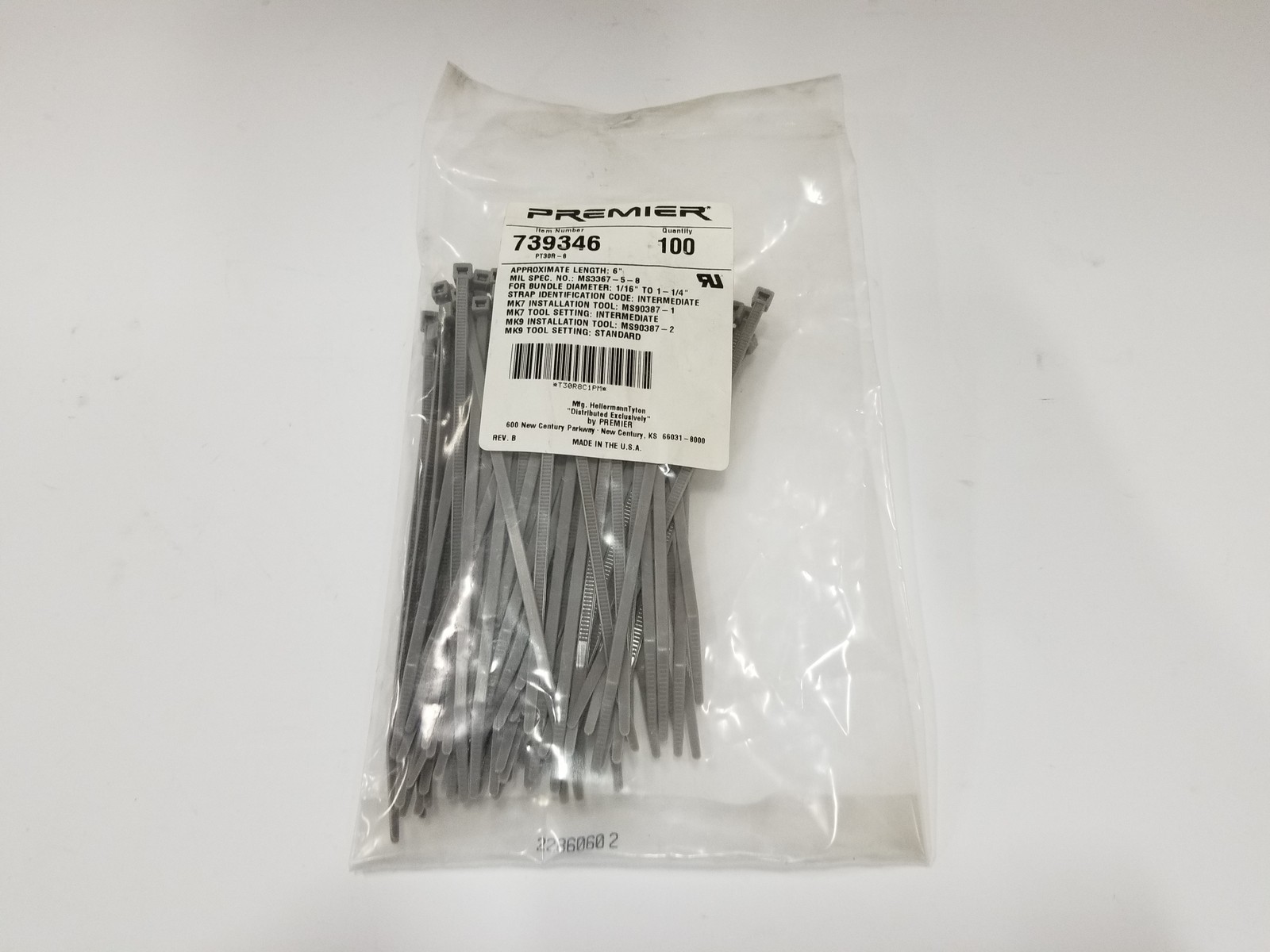 New Premier PT30R-8 6" Nylon Cable Ties - 100 PK - Gray - 739346