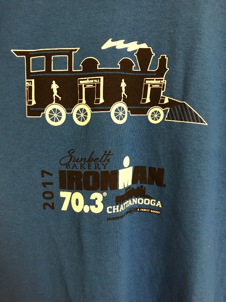 2017 Ironman 70.3 Chattanooga Triathlon Jersey Blue Gildan Mens Train Volunteer