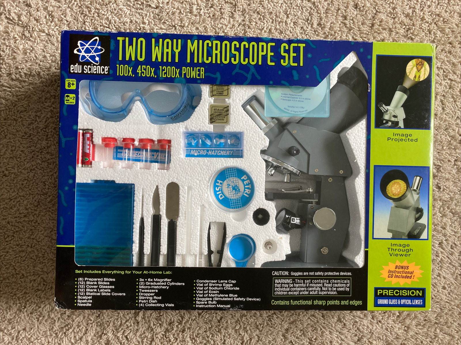 Two Way Microscope Set Edu Science 100x,300x,1000x power ages 10+ includes CD
