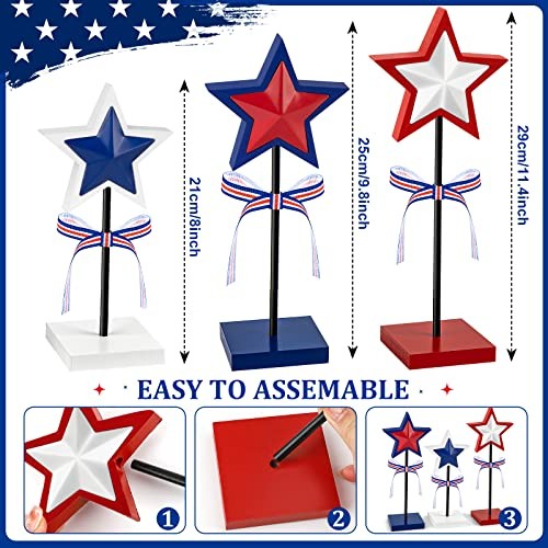 3 Pieces 4th of July Tiered Tray Decor Wood Star Set, Memorial Day Classic