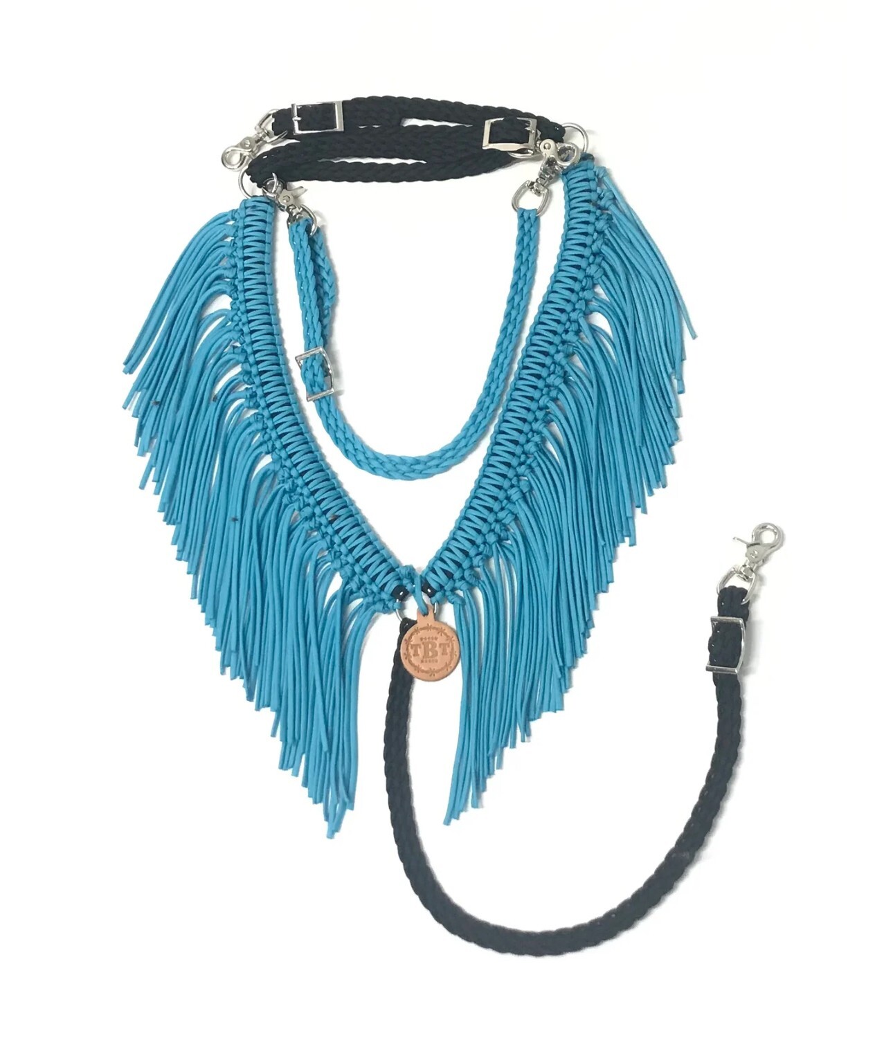 Horse Fringe Breast Collar Black & Turquoise With Wither Strap