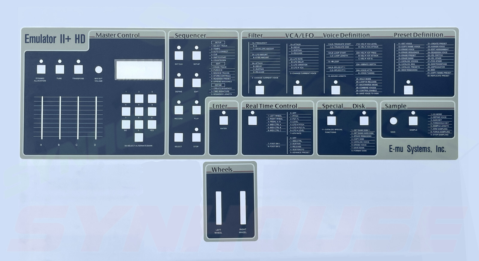 WORLD'S FIRST Full Set E-mu Emulator II+ HD Main Control Panel Overlays MINT+NEW