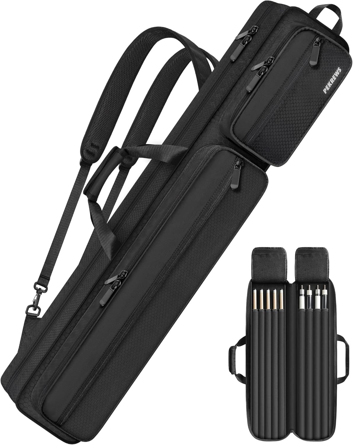 Durable 4x5 Pool Cue Case for 4 Butts & 5 Shafts with Multiple Pockets