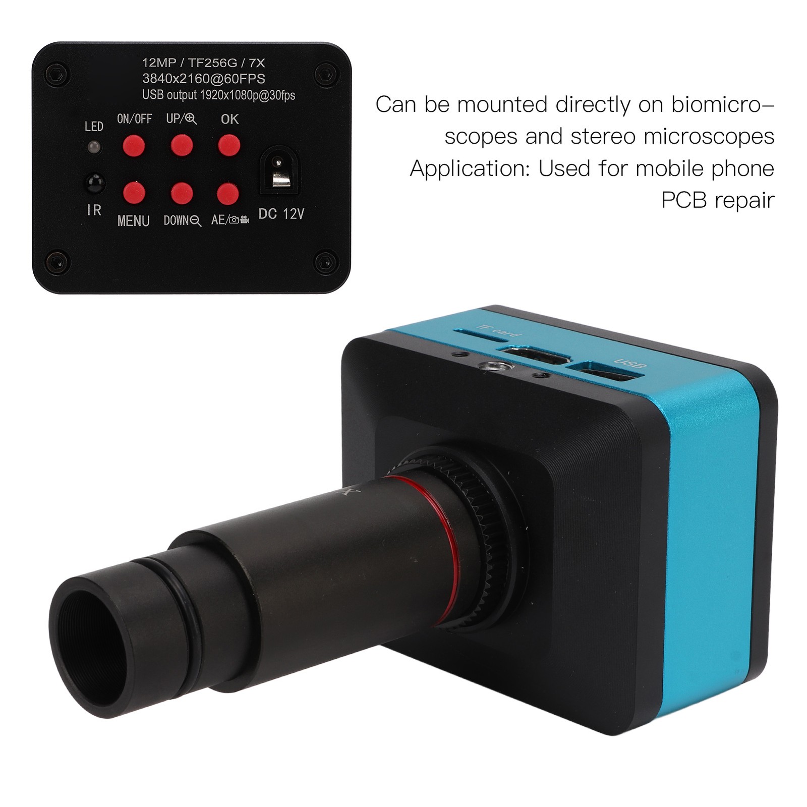 4K 12MP 60FPS Industrial Microscope Camera With 0.5X Lens