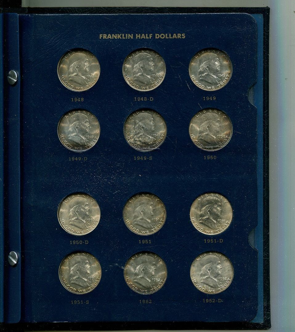 1948 - 1963 FRANKLIN SILVER HALF DOLLAR CH BU FULL SET W/WHITMAN 9160T