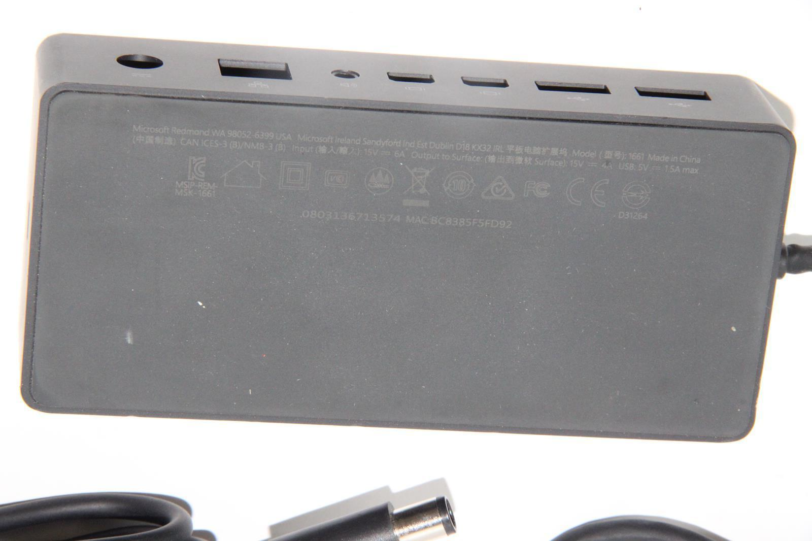 MICROSOFT 1661 Surface Pro 3 4 5 6 Docking Station and AC Adapter