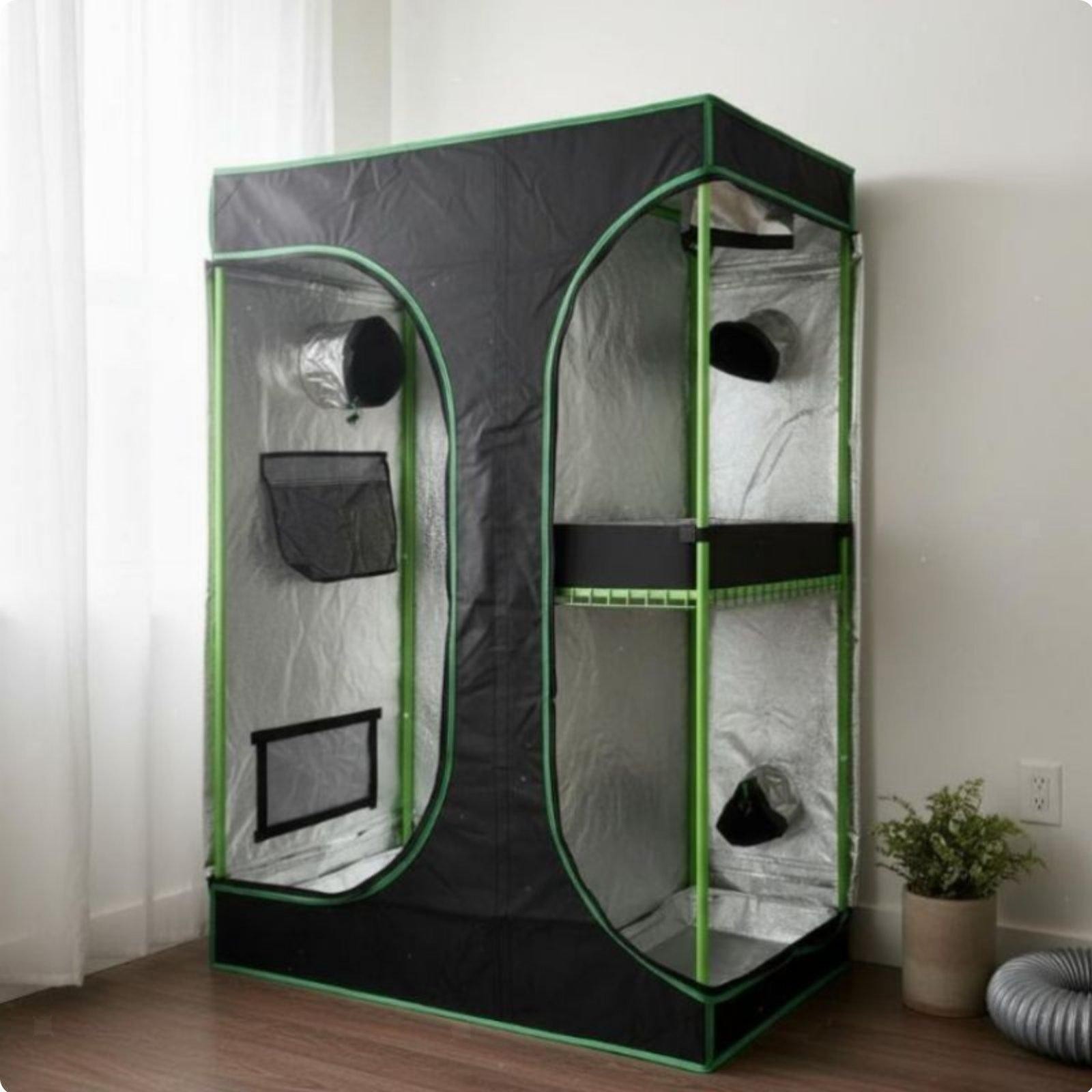 2-in-1 grow tent made of 600D canvas with two chambers, lightproof, for the